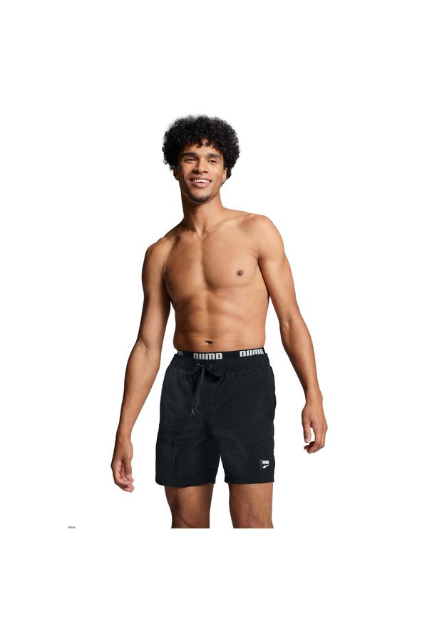 Kąpielówki męskie Puma, Utility Mid Shorts, Czarne. Kolor: czarny. Materiał: poliester