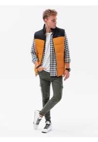 Ombre Clothing - BEZRĘKAWNIK MĘSKI PIKOWANY V63 - - Rozmiar: S/M. Kolor: żółty. Materiał: poliester. Długość rękawa: bez rękawów #3