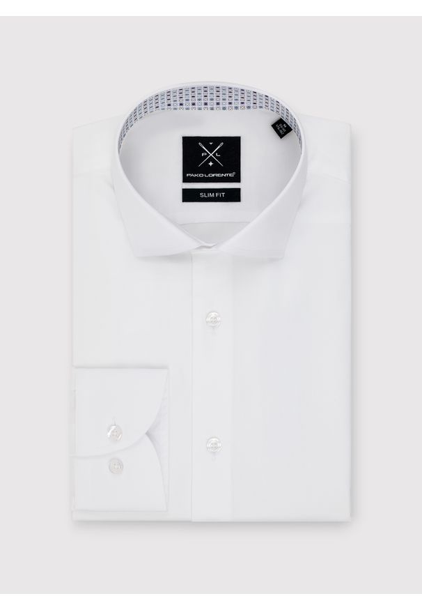 Pako Lorente - PAKO LORENTE – Biała koszula męska z kontrastowym wykończeniem. Kolor: biały. Materiał: bawełna. Długość rękawa: długi rękaw. Długość: długie. Wzór: gładki