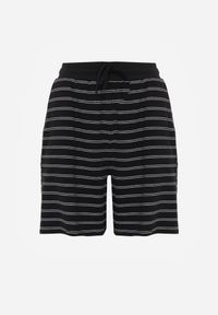 Born2be - Czarne Bawełniane Szorty w Paski z Wysokim Stanem w Stylu Casual Naunea. Okazja: na co dzień. Stan: podwyższony. Kolor: czarny. Materiał: bawełna. Długość: długie. Wzór: paski. Sezon: lato. Styl: casual #2