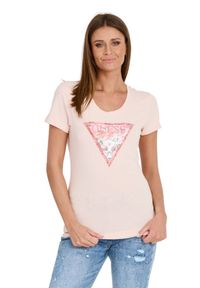 Guess - GUESS Różowy damski t-shirt Satin Triangle Tee, Rozmiar S. Kolor: różowy #6
