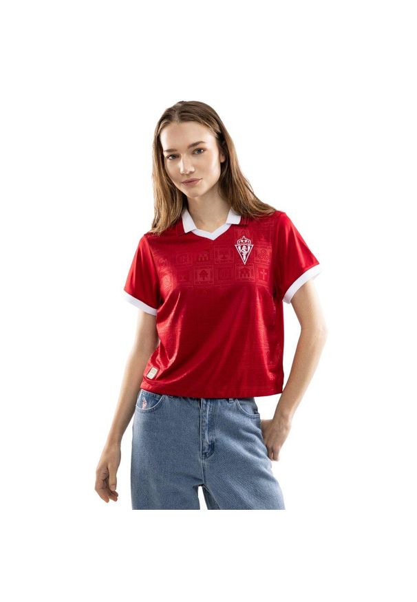 SIROKO - Damska koszulka crop top 120. rocznica Real Sporting de Gijón Siroko SC120 Spor. Kolor: czerwony. Materiał: tkanina. Sezon: lato