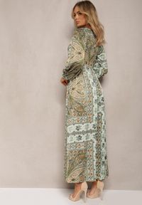 Renee - Zielona Sukienka Maxi Boho z Bufiastym Rękawem i Rozkloszowanym Dołem Veltiana. Okazja: na co dzień. Kolor: zielony. Materiał: materiał. Typ sukienki: proste, rozkloszowane. Styl: boho. Długość: maxi #4