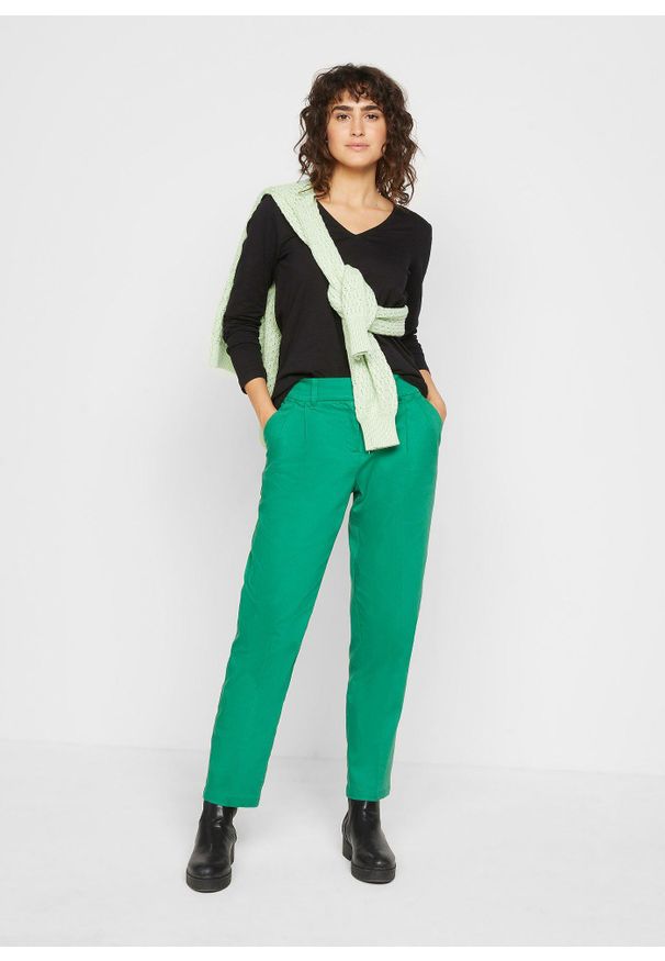 bonprix - Shirt z długim rękawem, z czystej bawełny organicznej. Typ kołnierza: dekolt w serek. Kolor: czarny. Materiał: bawełna. Długość rękawa: długi rękaw. Długość: długie