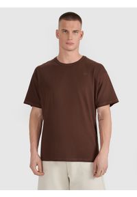 4f - 4F T-shirt oversize gładki uniseks - brązowy L. Okazja: na co dzień. Kolor: brązowy. Materiał: dzianina, jersey, bawełna. Długość rękawa: krótki rękaw. Długość: krótkie. Wzór: gładki. Styl: sportowy, klasyczny, casual