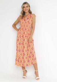 Born2be - Pomarańczowa Rozkloszowana Sukienka Maxi z Gumką w Pasie Branna. Kolor: pomarańczowy. Długość: maxi #2