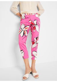 bonprix - Spodnie ze stretchem 7/8. Kolor: różowy. Wzór: nadruk #1