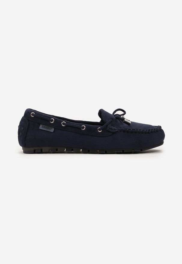 Born2be - Granatowe Mokasyny z Ozdobną Kokardką i Wiązaniami po Bokach Vimedia. Okazja: na co dzień. Kolor: niebieski. Materiał: jeans. Styl: casual