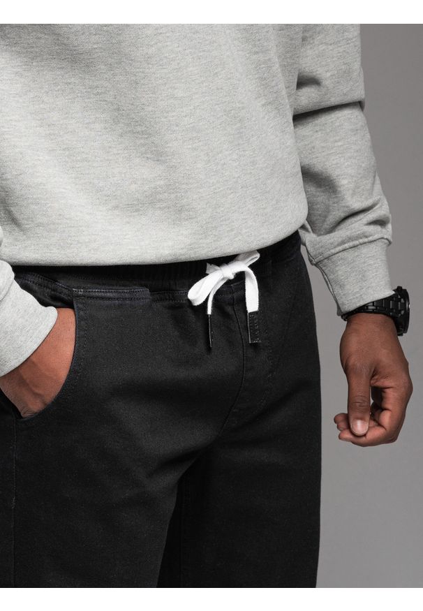 Ombre Clothing - Jeansowe joggery męskie z lampasami – czarne V2 - Rozmiar: XXL. Okazja: na co dzień. Kolor: czarny. Materiał: jeans. Styl: retro, sportowy, casual
