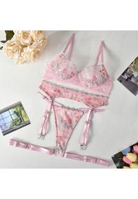 Intica - Komplet bielizny z haftem dla eleganckiego wyglądu Liliana. Kolor: różowy. Materiał: materiał. Wzór: haft #1