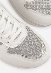 Born2be - Białe Sneakersy na Grubej Podeszwie z Siateczkowymi i Metalicznymi Wstawkamu Sewtira. Kolor: biały. Materiał: jeans #7