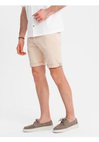 Ombre Clothing - Jeansowe męskie klasyczne szorty z podwiniętą nogawką – kremowe V2 OM-SRDS-0162 - XXL. Kolor: kremowy. Materiał: jeans. Sezon: lato. Styl: klasyczny #11