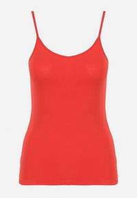 Born2be - Czerwony Tank Top z Bawełny na Cienkich Ramiączkach z Regulacją Dimhina. Okazja: na co dzień. Kolor: czerwony. Materiał: bawełna. Długość rękawa: na ramiączkach. Styl: klasyczny, casual #5