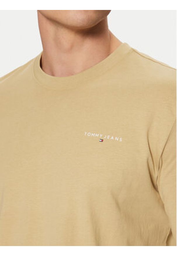 Tommy Jeans Longsleeve Linear DM0DM21138 Beżowy Slim Fit. Kolor: beżowy. Materiał: bawełna. Długość rękawa: długi rękaw