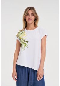 MOODO - T-shirt z okrągłym dekoltem biały. Kolor: biały. Materiał: bawełna, elastan