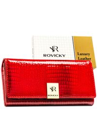 ROVICKY - Lakierowany portfel damski ze skóry naturalnej w czerwonym kolorze zamykany na zatrzask RH-20A-1-RS Rovicky. Kolor: czerwony. Materiał: skóra, lakier #1
