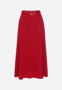 Born2be - Bordowa Rozkloszowana Spódnica z Wysokim Stanem Ozdobiona Paskiem z Klamrą Lobir. Okazja: na co dzień. Stan: podwyższony. Kolor: czerwony. Materiał: jedwab. Wzór: aplikacja. Styl: casual, elegancki #8