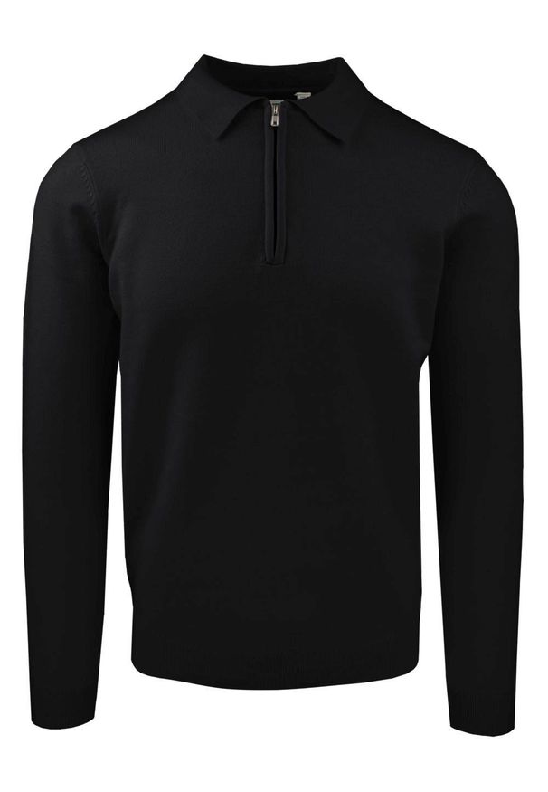 Męski, Lekki Sweter z Wiskozy z Kołnierzykiem Polo - Brave Soul - Czarny. Typ kołnierza: polo. Kolor: czarny. Materiał: wiskoza, poliester, poliamid