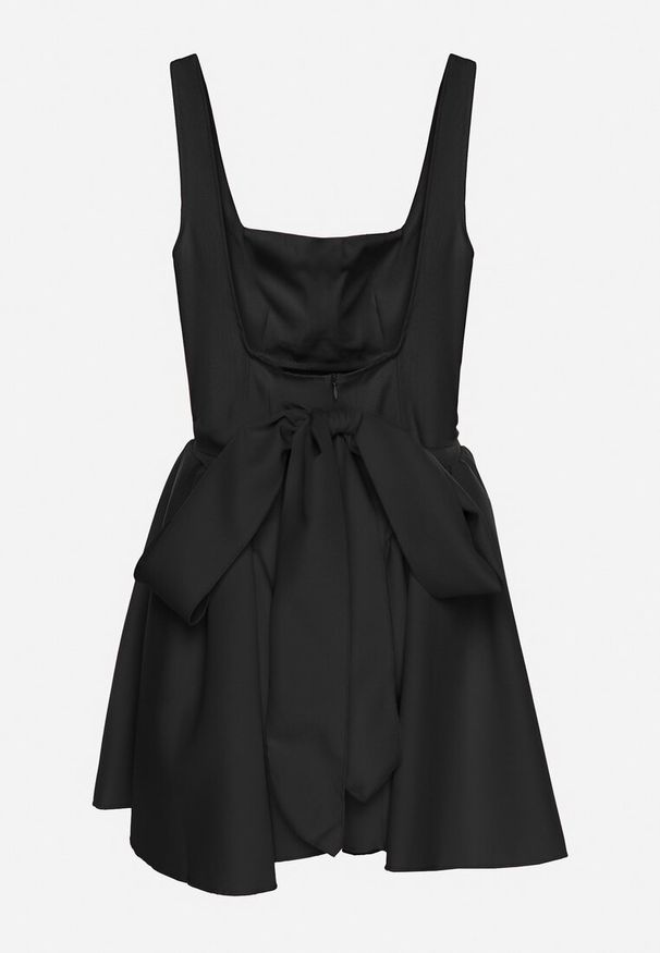 Renee - Czarna Sukienka na Ramiączkach o Rozkloszowanym Kroju Tastorea. Okazja: na imprezę, na co dzień. Typ kołnierza: dekolt kwadratowy, kokarda. Kolor: czarny. Długość rękawa: na ramiączkach. Sezon: lato. Typ sukienki: proste, rozkloszowane. Styl: elegancki, casual