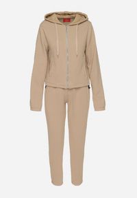 Born2be - Ciemnobeżowy Pikowany Komplet Dresowy z Bawełną Bluza z Kapturem i Spodnie Joggery Evalisseia. Kolor: beżowy. Materiał: bawełna, dresówka #7