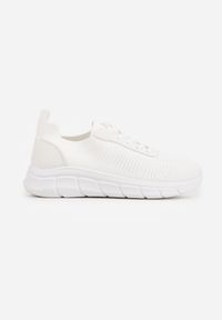 Born2be - Białe Dzianinowe Sneakersy na Grubej Podeszwie ze Żłobieniami Enolora. Okazja: na co dzień, na spacer. Kolor: biały. Materiał: dzianina. Szerokość cholewki: normalna. Sport: turystyka piesza, fitness #2