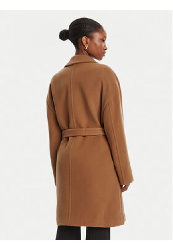 Pinko - PINKO Płaszcz wełniany 105685 A2SM Brązowy Regular Fit. Kolor: brązowy. Materiał: wełna