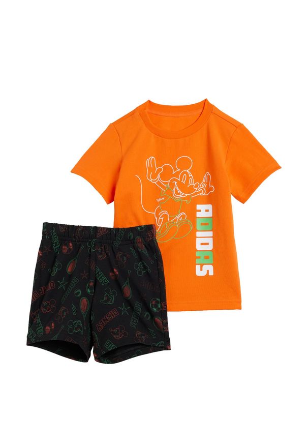 Adidas - Zestaw Disney Mickey Mouse Tee Set Kids. Kolor: pomarańczowy, biały, wielokolorowy. Wzór: motyw z bajki. Styl: sportowy
