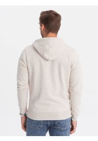 Ombre Clothing - Rozpinana bluza męska HOODIE z przyjemnej dzianiny - kremowy melanż V1 OM-SSZP-0116 - XXL. Kolor: kremowy. Materiał: dzianina. Wzór: melanż #3