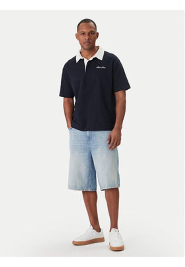 Guess Jeans Polo M6GP13 KCYM1 Granatowy Oversize. Typ kołnierza: polo. Kolor: niebieski. Materiał: bawełna