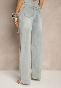 Renee - Jasnoniebieskie Jeansy High Waist o Szerokim Kroju z Przetarciami Zeleldi. Okazja: na co dzień. Stan: podwyższony. Kolor: niebieski. Styl: elegancki, casual