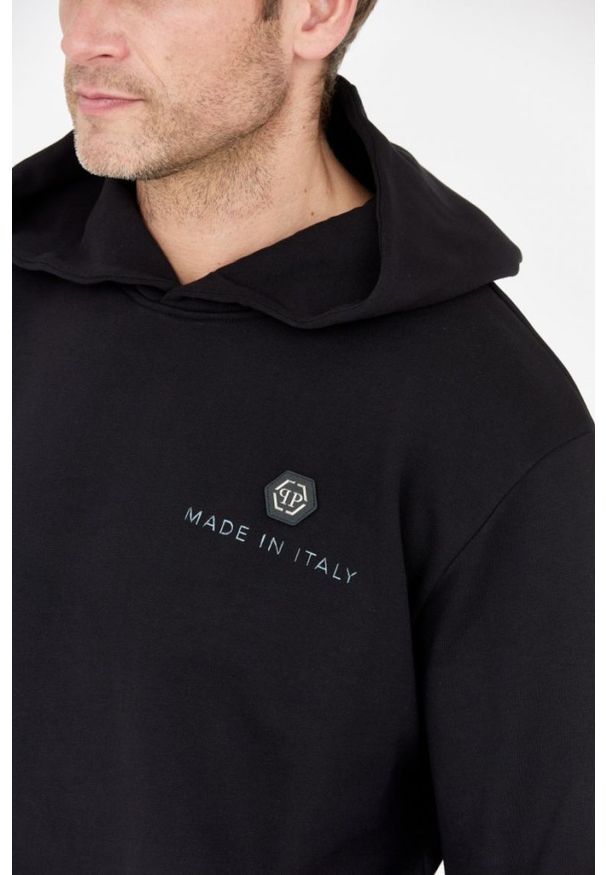 Philipp Plein - PHILIPP PLEIN Czarna męska bluza hexagon z kapturem, Rozmiar XL. Typ kołnierza: kaptur. Kolor: czarny