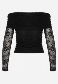 Born2be - Czarna Koronkowa Elegancka Bluzka z Wywiniętym Dekoltem Zinvalur. Okazja: na co dzień, na imprezę. Kolor: czarny. Materiał: koronka. Styl: elegancki #7