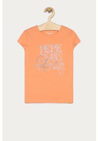 Pepe Jeans - T-shirt dziecięcy Aquaria 128-180 cm. Okazja: na co dzień. Kolor: pomarańczowy. Materiał: bawełna, dzianina, elastan. Wzór: aplikacja. Styl: casual #1