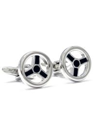 Modini - Srebrno-czarne spinki do mankietów - kierownica A154. Kolor: srebrny, czarny, wielokolorowy #1