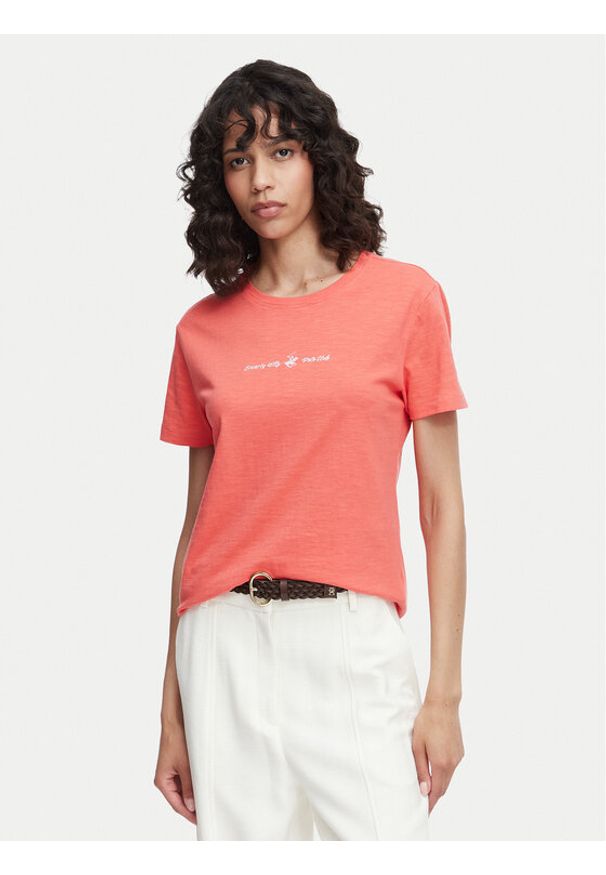 Beverly Hills Polo Club T-Shirt P-SS26W-TS6510 Koralowy Regular Fit. Typ kołnierza: polo. Kolor: pomarańczowy. Materiał: bawełna
