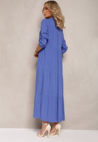 Renee - Niebieska Koszulowa Sukienka Maxi z Bawełny Junira. Okazja: na co dzień. Kolor: niebieski. Materiał: bawełna. Typ sukienki: koszulowe. Styl: casual. Długość: maxi #2
