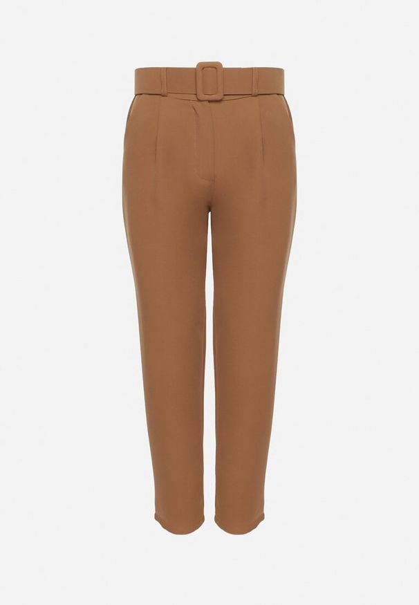 Born2be - Brązowe Spodnie z Paskiem Ioleinaa. Kolor: brązowy. Materiał: koronka, materiał. Wzór: jednolity. Styl: elegancki