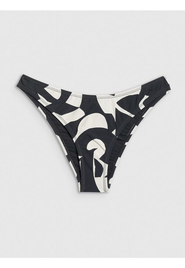 4f - 4F Dół od bikini damski - czarno-biały S. Kolor: biały. Materiał: materiał