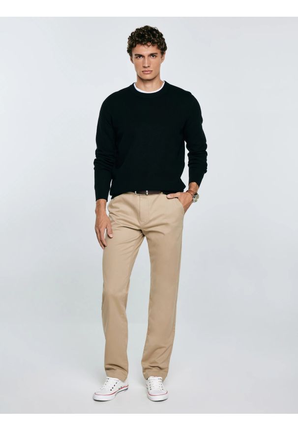 Big-Star - Sweter męski o teksturalnym splocie bawełniany czarny Reylon 906. Kolor: czarny. Materiał: bawełna. Wzór: ze splotem