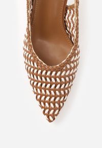 Renee - Brązowe Plecione Czółenka Slingback na Szpilce z Ażurową Cholewką Hibiscae. Okazja: na co dzień. Kolor: brązowy. Materiał: jeans. Szerokość cholewki: normalna. Wzór: ażurowy. Sezon: wiosna. Obcas: na szpilce. Styl: wizytowy, casual, elegancki #4