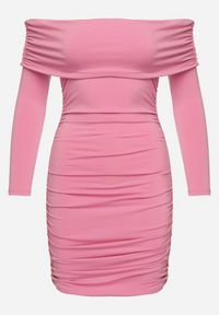 Born2be - Fuksjowa Dopasowana Sukienka Hiszpanka z Marszczeniami Ailisma. Typ kołnierza: dekolt hiszpanka. Kolor: różowy. Styl: elegancki #4