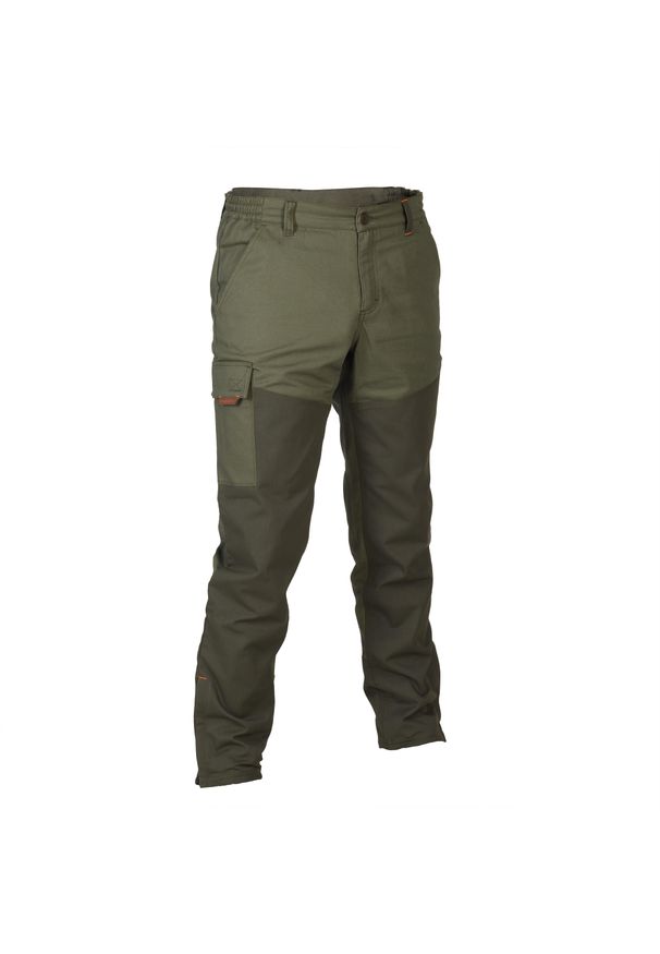 Spodnie outdoor wierzchnie SOLOGNAC Renfort 100. Kolor: zielony, brązowy, wielokolorowy. Materiał: poliester. Sport: outdoor