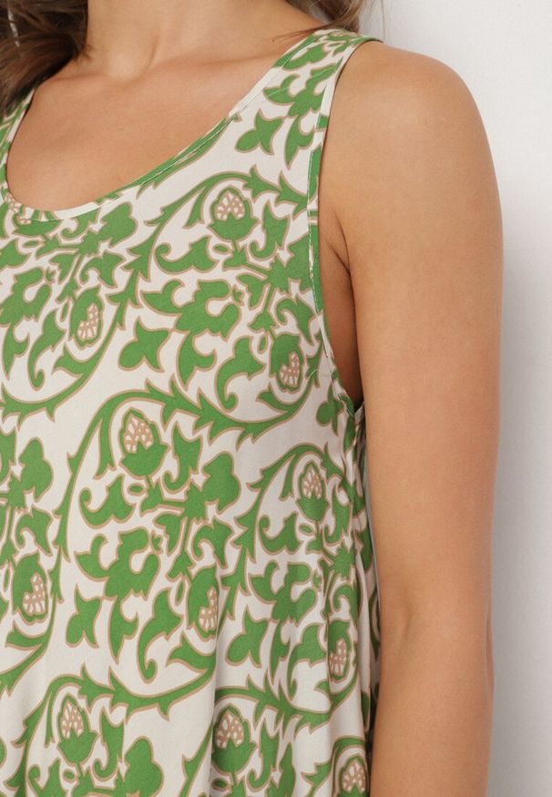 Born2be - Zielona Bawełniana Sukienka Rozkloszowana w Abstrakcyjny Wzór Natiliana. Okazja: na co dzień. Kolor: zielony. Materiał: bawełna. Sezon: lato. Styl: casual