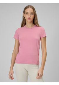 4f - 4F T-shirt slim gładki damski - różowy S. Okazja: na co dzień. Kolor: różowy. Materiał: bawełna, materiał. Długość: długie. Wzór: gładki. Styl: klasyczny, casual #1