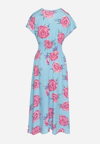 Born2be - Niebieska Kopertowa Sukienka z Bawełną w Kwiaty Tdivana. Okazja: na spacer. Typ kołnierza: dekolt w kształcie V. Kolor: niebieski. Materiał: bawełna. Wzór: kwiaty. Sezon: wiosna, lato. Typ sukienki: kopertowe. Styl: elegancki #2