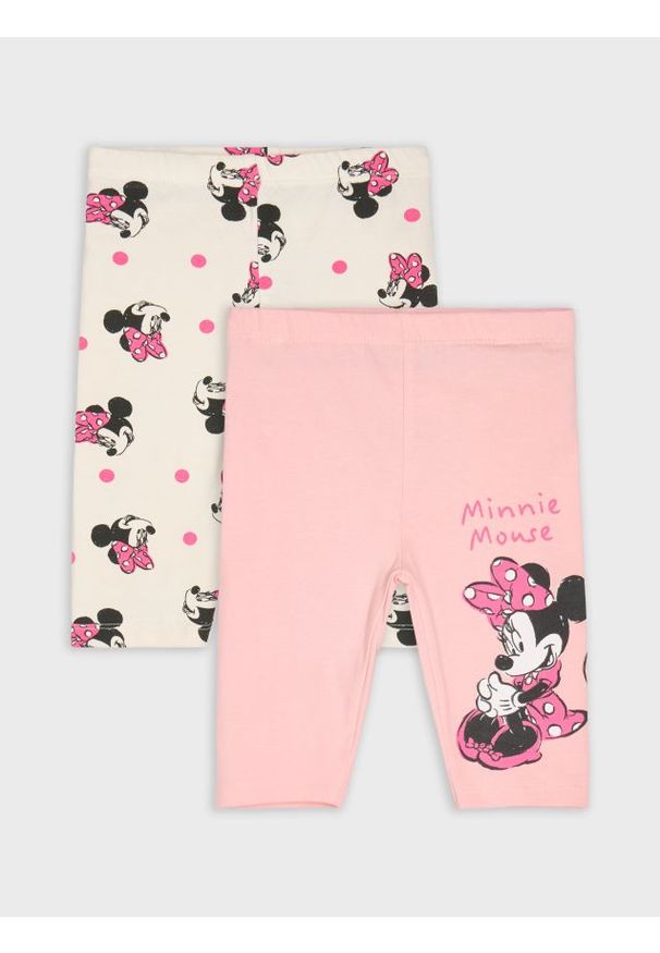Sinsay - Bawełniane legginsy z nadrukiem 2 pack Minnie Mouse - różowy. Kolor: różowy. Materiał: bawełna. Wzór: nadruk, motyw z bajki