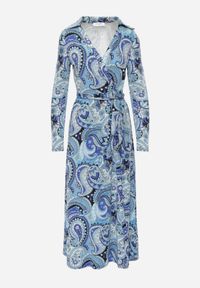 Renee - Niebieska Sukienka Maxi z Wiązana w Pasie Rosali. Kolor: niebieski. Materiał: wiskoza, materiał, tkanina. Długość rękawa: długi rękaw. Typ sukienki: kopertowe. Długość: maxi #8