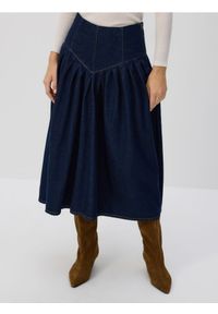 Reserved - Jeansowa spódnica midi - granatowy. Kolor: niebieski. Materiał: jeans #1