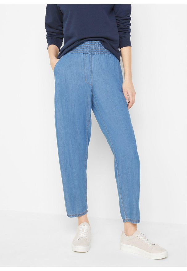 bonprix - Dżinsy Mom, high waist, bawełna organiczna. Stan: podwyższony. Kolor: niebieski. Styl: elegancki