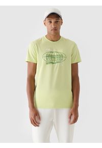 4f - 4F T-shirt regular z nadrukiem męski - zielony L. Okazja: na co dzień. Kolor: zielony. Materiał: bawełna, jersey, dzianina. Długość rękawa: krótki rękaw. Długość: krótkie. Wzór: nadruk. Styl: sportowy, klasyczny, casual